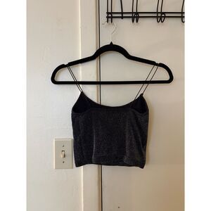 Glassons Y2K Glittery Black Spaghetti Strap Crop Top Sparkly Party Cami XS/S